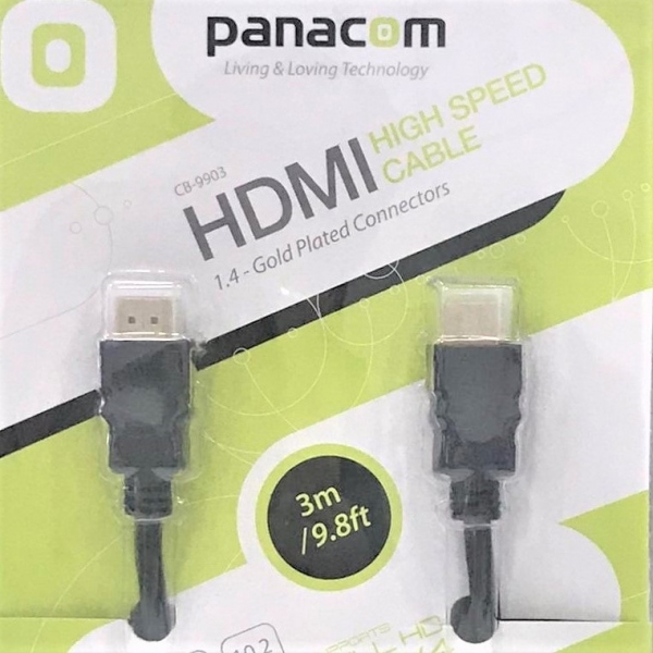 CABLE HDMI 3 METROS `PANACOM`  con BANIO de ORO !!  CB-9903